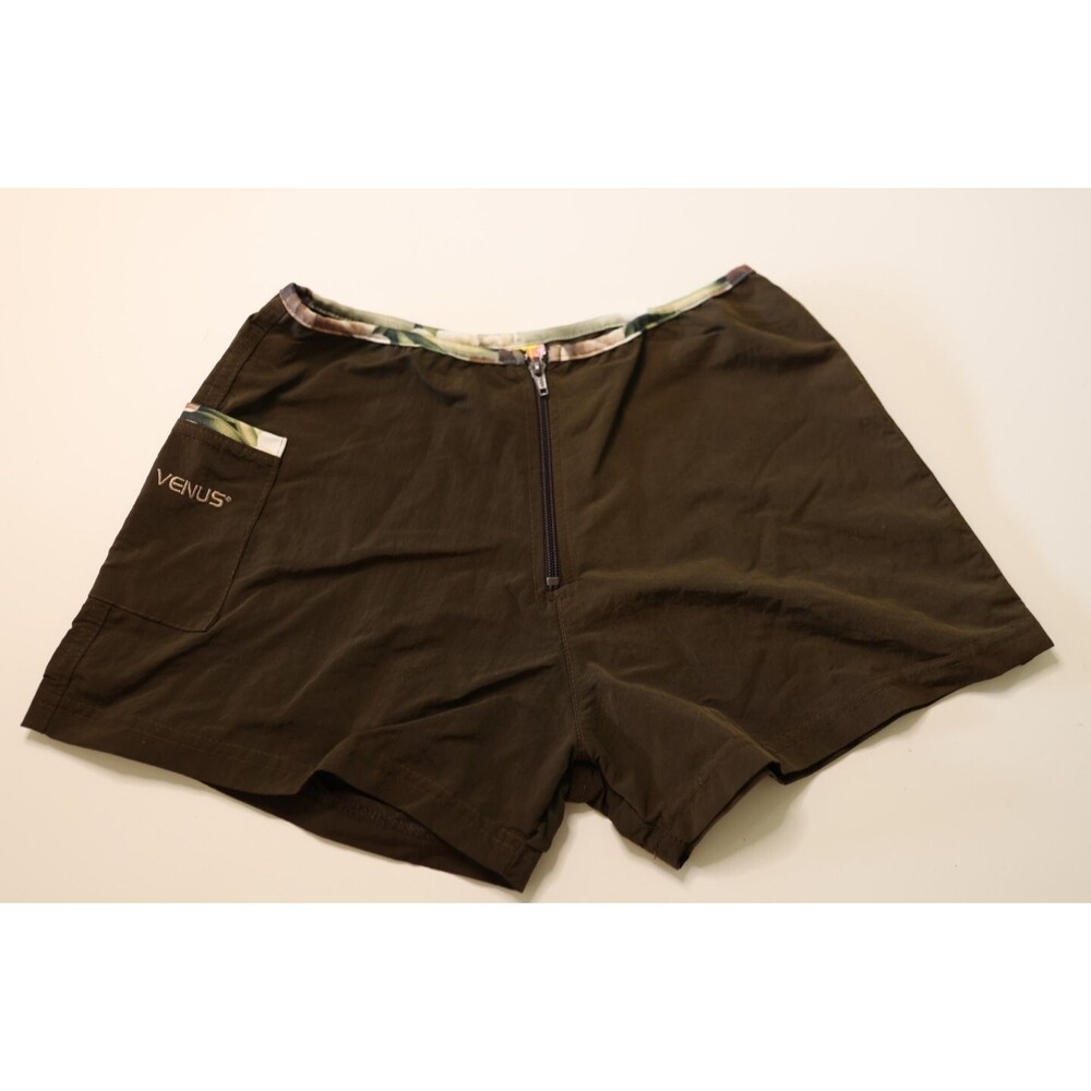 Y2K Venus Swim Brown Zipper Beach Board Shorts Summer Pool Cruise Nylon Small